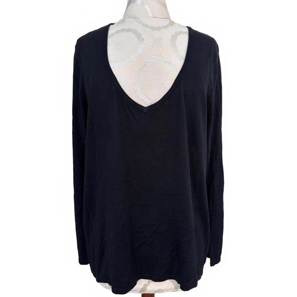 August Silk 70% SILK Black Long Sleeve V-Neck Lightweight Sweater Top- Size 1X
